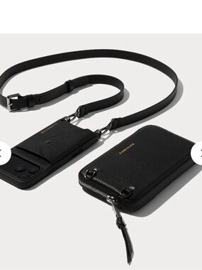 Bandolier Hailey Pouch Set - Black Leather w/gunmetal hardware.  iPhone16pro max